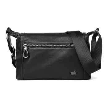 BISON DENIM Top Grain Plain Weave Shoulder Bag Unisex Black