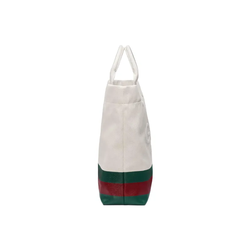 GUCCI Natural Canvas Tote Bag Shopping Bag Shoulder Bag Handbag Canvas Bag Men's Green & White-2