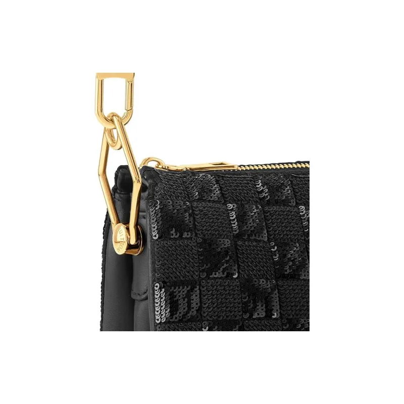 LOUIS VUITTON Coussin Leather Trim Handbag, Shoulder Bag, Crossbody Bag Trumpets Women's Black-4