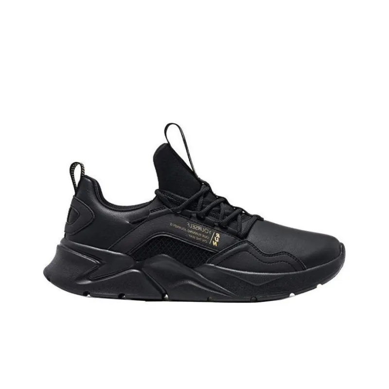 QIAODAN Shock Absorbers With Slip Resistant Features Low Top Casual Running Shoes Men's Black Gold-1