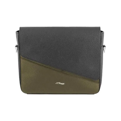 S. T.DUPONT Grained Leather Shoulder Bag Crossbody Bag Men's Khaki Green With Black Accents