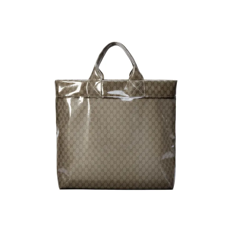 GUCCI Transparent Fabric Tote Bag Shopping Bag Handbag Large Size Men's Beige & Ebony-3