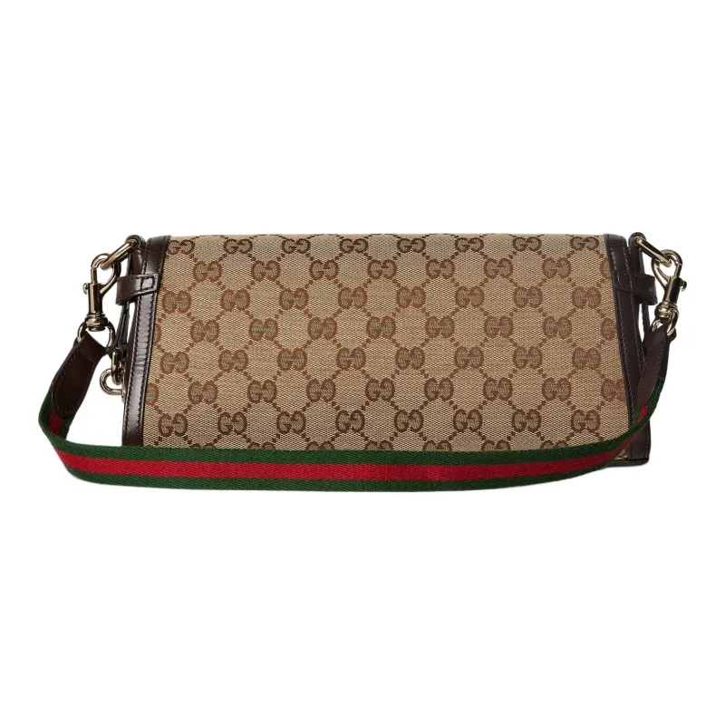 GUCCI Canvas With Leather Crossbody Bag, Shoulder Bag Women's Beige & Ebony-3
