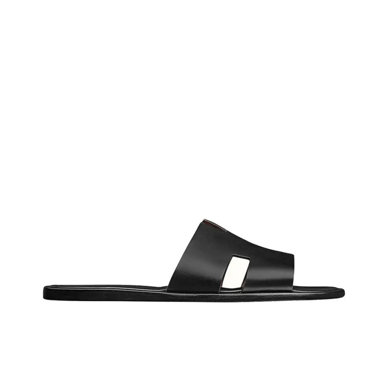 HERMES Calfskin Izmir Sandals Black-1