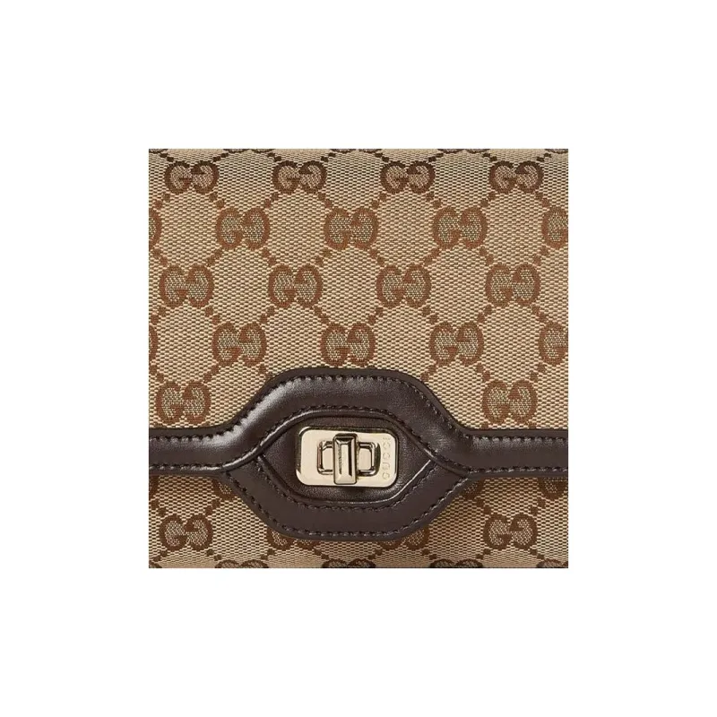 GUCCI Canvas With Leather Crossbody Bag, Shoulder Bag Women's Beige & Ebony-7