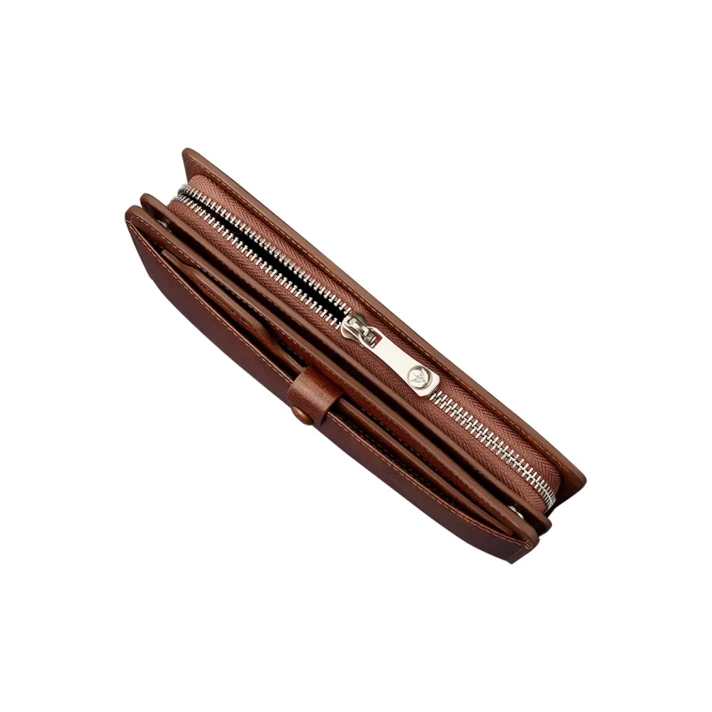 WilliamPOLO Cow Leather Wallet With Multiple Card Slots Clutch Can Hold Cell Phone Money Clip Regular Men's Brown/Red-3