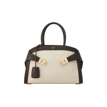 FERRAGAMO Fabric Shoulder Bag Crossbody Bag Handbag Small Size Women's Natural & Dark Brown
