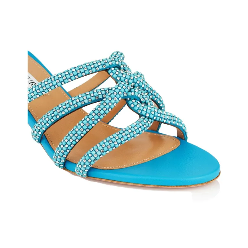 AQUAZZURA 60mm Crystal-embellished Leather Mules-4
