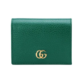 GUCCI GG Marmont Leather Card Holder Wallet Women's Green