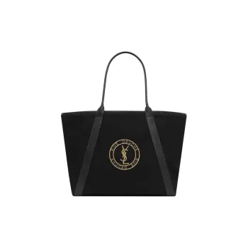 SAINT LAURENT Fabric Cow Leather Patchwork Tote Bag Shopping Bag Handbag Shoulder Bag Men's Black