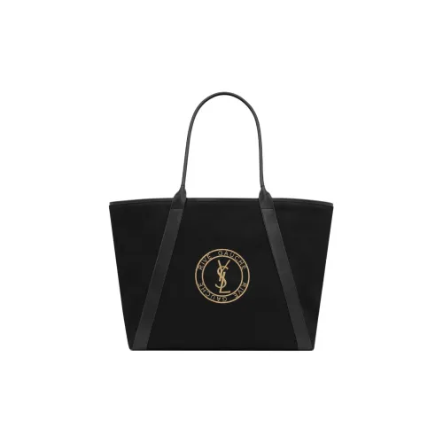 SAINT LAURENT Fabric Cow Leather Patchwork Tote Bag Shopping Bag Handbag Shoulder Bag Men's Black