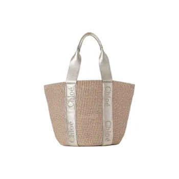 Chloe Woody Calfskin One Shoulder Handbags Large Size Women's Light Gold
