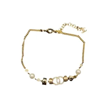 CHANEL Metal Rhinestone Artificial Pearl Necklaces Women's Gold