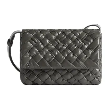 Bottega Veneta Calfskin Messenger Bag, Shoulder Bag, Crossbody Bag Small Size Men's Light Graphite