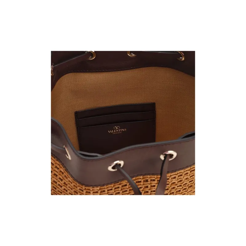 Valentino GARAVANI Calfskin Bucket Bags One Shoulder Handbags Women's Brown-4