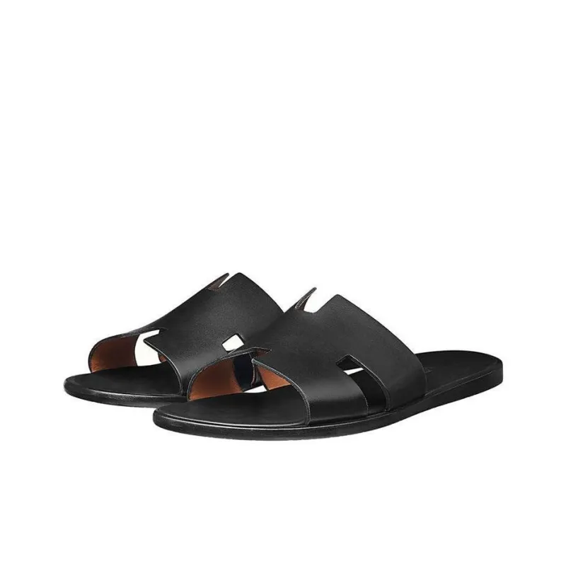HERMES Calfskin Izmir Sandals Black-2