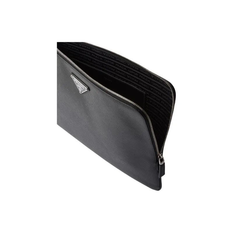 PRADA Leather Clutch Large Size Men's Black-3