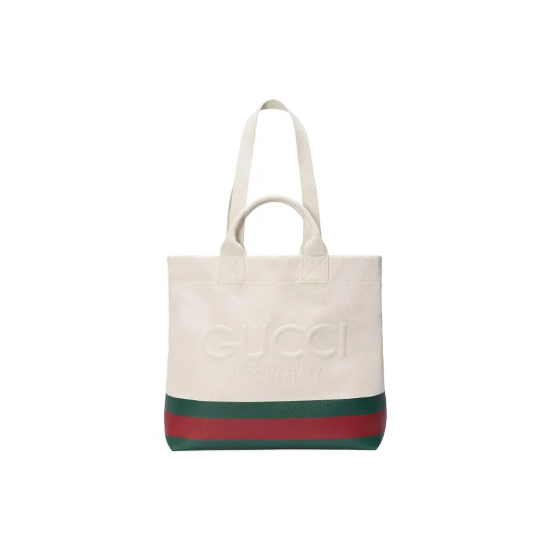 GUCCI Natural Canvas Tote Bag Shopping Bag Shoulder Bag Crossbody Bag Handbag Canvas Bag Medium Size Men's White Green-7
