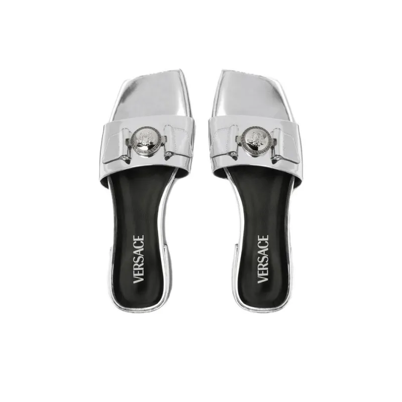VERSACE Medusa Metallic-effect Leather Sandals-3