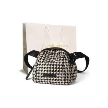 VANDEE Canvas Shoulder Bag Crossbody Bag Small Size Women's Houndstooth Gray