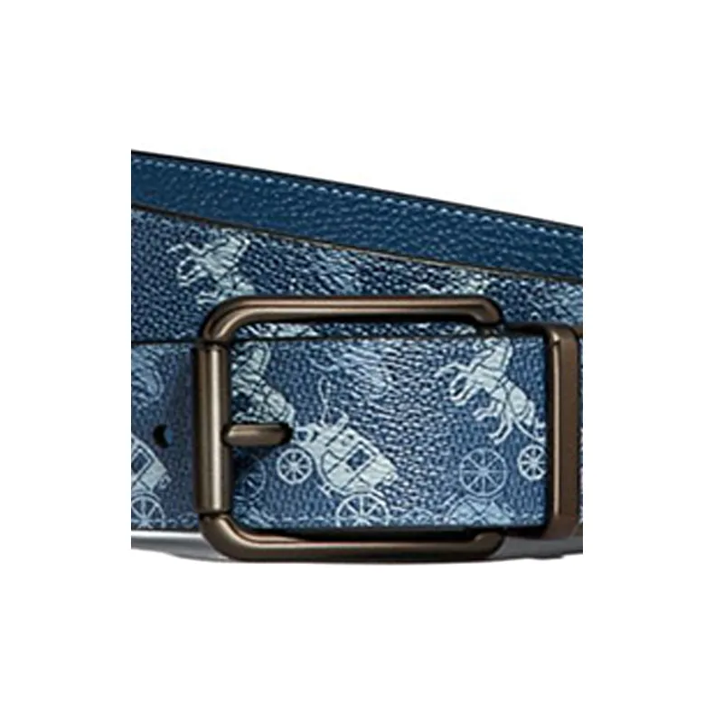 COACH Horse Carriage Pattern Pin Buckle Leather Belts Men's Blue Width: 3.8CM-2