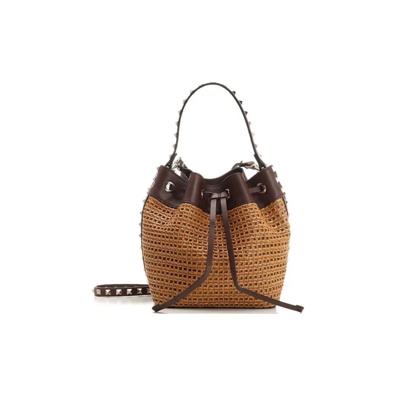 Valentino GARAVANI Calfskin Bucket Bags One Shoulder Handbags Women's Brown-2