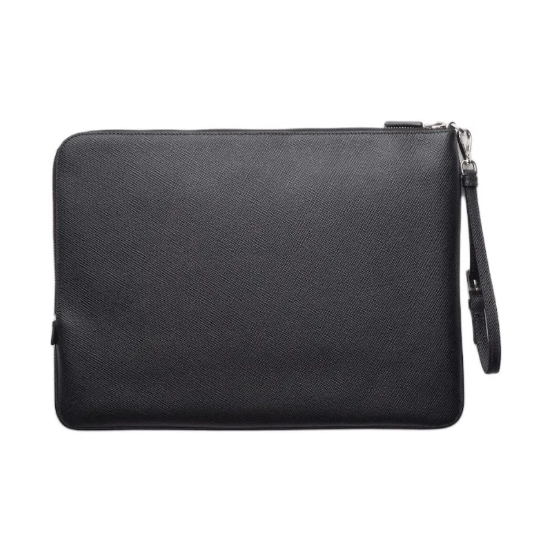 PRADA Leather Clutch Large Size Men's Black-2