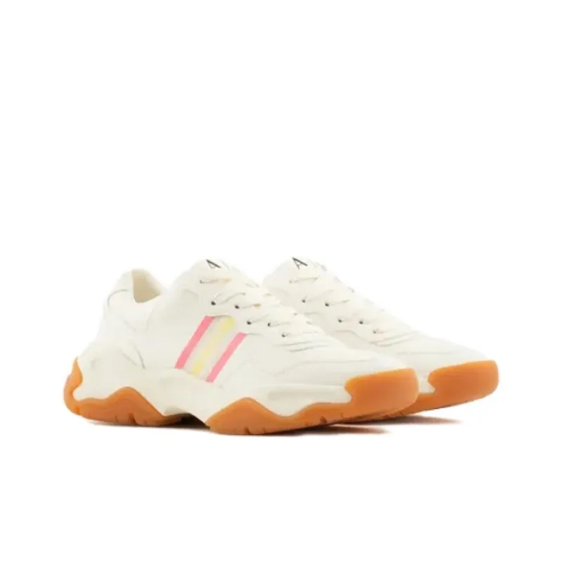ARMANI EXCHANGE Wear-resistant And Lightweight Low-Top Casual Shoes Women's White Pink Yellow-1