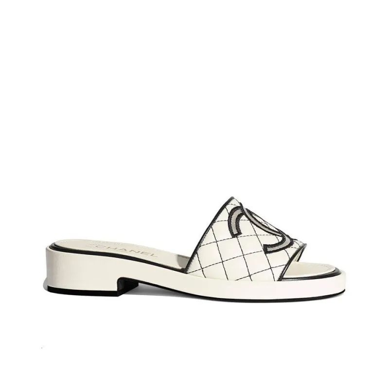 CHANEL Genuine Leather Sole Abrasion Resistant Slide Slippers Women's Ivory White-1