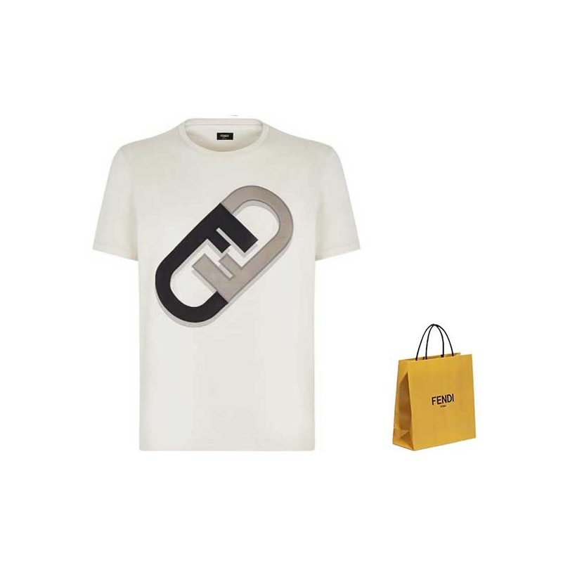 FENDI T-Shirts Men Ecru XXL Without Shopping Bag and Box