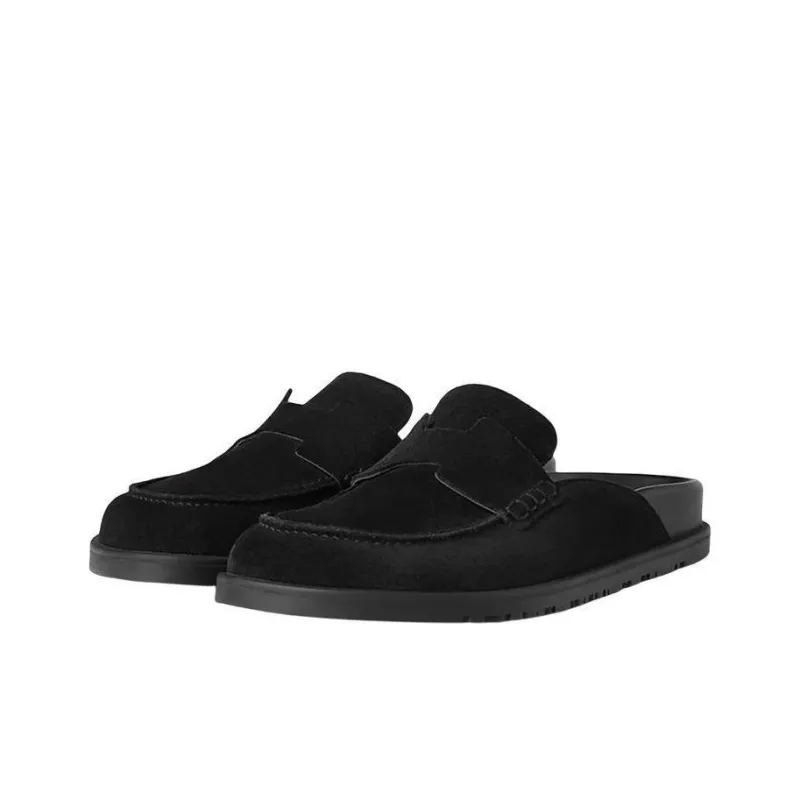 HERMES Go Mule Noir Suede Calkfskin Men's-2
