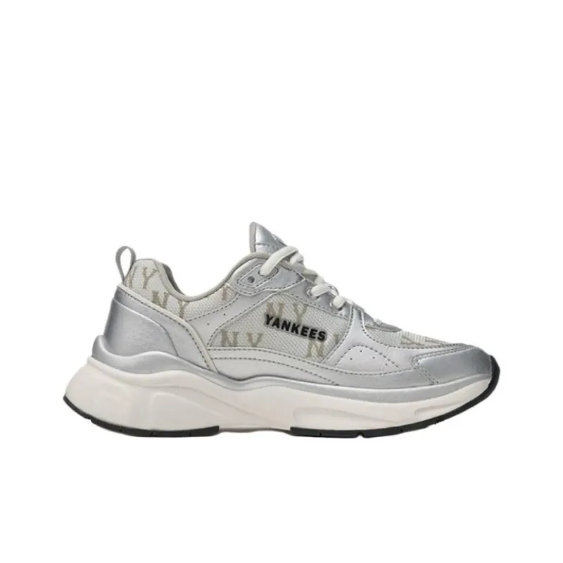 MLB Fast Ball Classic Monogram Anti-Slip Wear-Resistant Low-Top Casual Running Shoes Unisex Silver-1