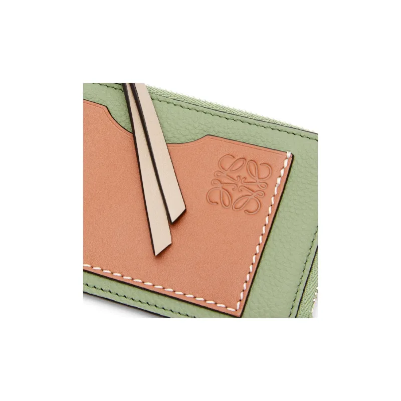 LOEWE Cow Leather Coin Card Holder Women's Thyme Green/Smoky Brown-7