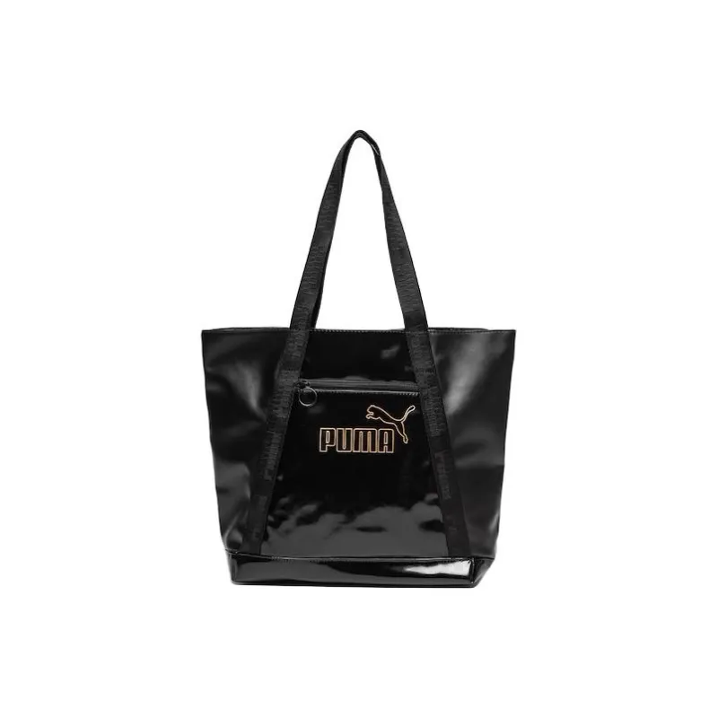 PUMA Artificial Leather Tote Bag Shopping Bag Shoulder Bag Handbag Regular Women's Black Gold-3