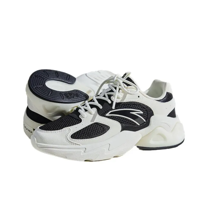 Anta Millennial Wear Resistant Low Top Chunky Sneakers Women's Black White-3