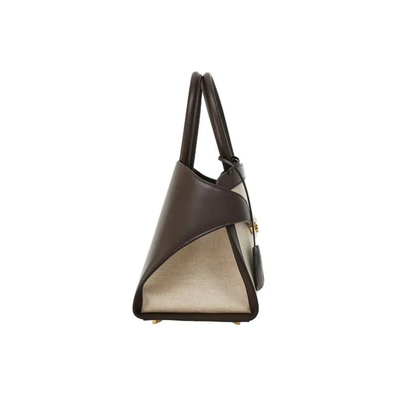 FERRAGAMO Fabric Shoulder Bag Crossbody Bag Handbag Small Size Women's Natural & Dark Brown-2