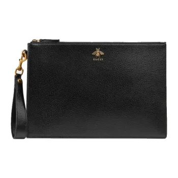 GUCCI Animalier Series Cow Leather Clutch Men's Black