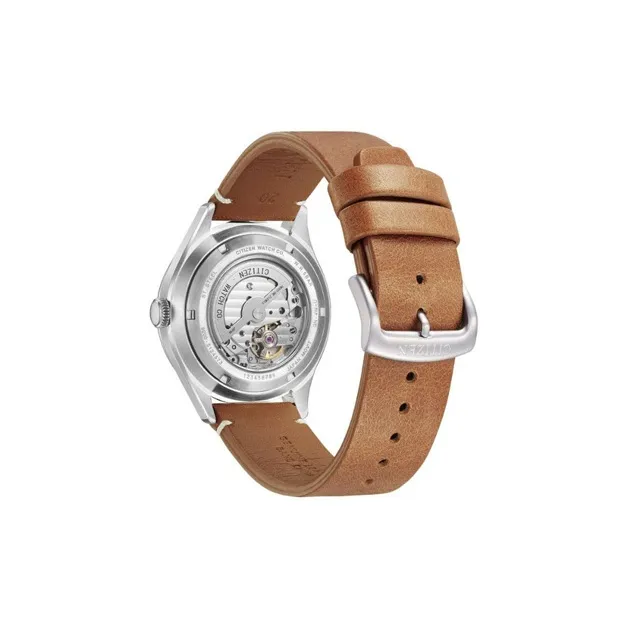 CITIZEN Mechanical Movement Cowhide Strap Watch Men's Watch Red Watch Dial-1