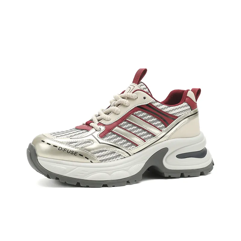 D FUSE SCANDINAVIA Chunky Sneakers Women's Low Top Gold Gray Red-1