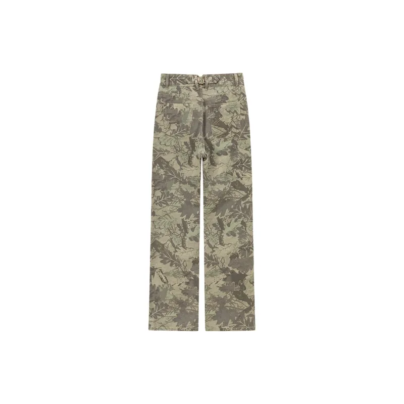 NO ONE ELSE Casual Pants Women's Green Camouflage-1