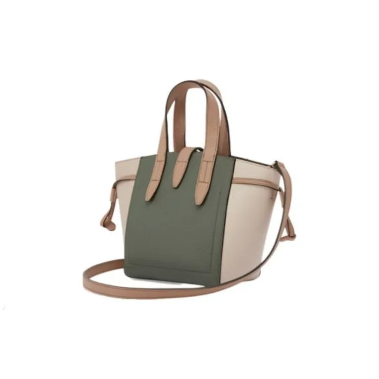 Furla Net Collection Leather Tote Bag Portable Crossbody Bag Shoulder Bag Mini Women's Olive Green With Taupe Accents-3