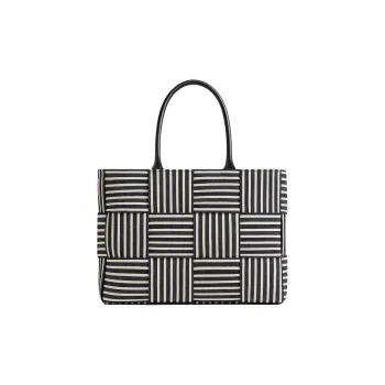 Bottega Veneta ARCO Cotton Tote Bag, Shopping Bag, Handbag Medium Size Men's Marine Blue & White & Black