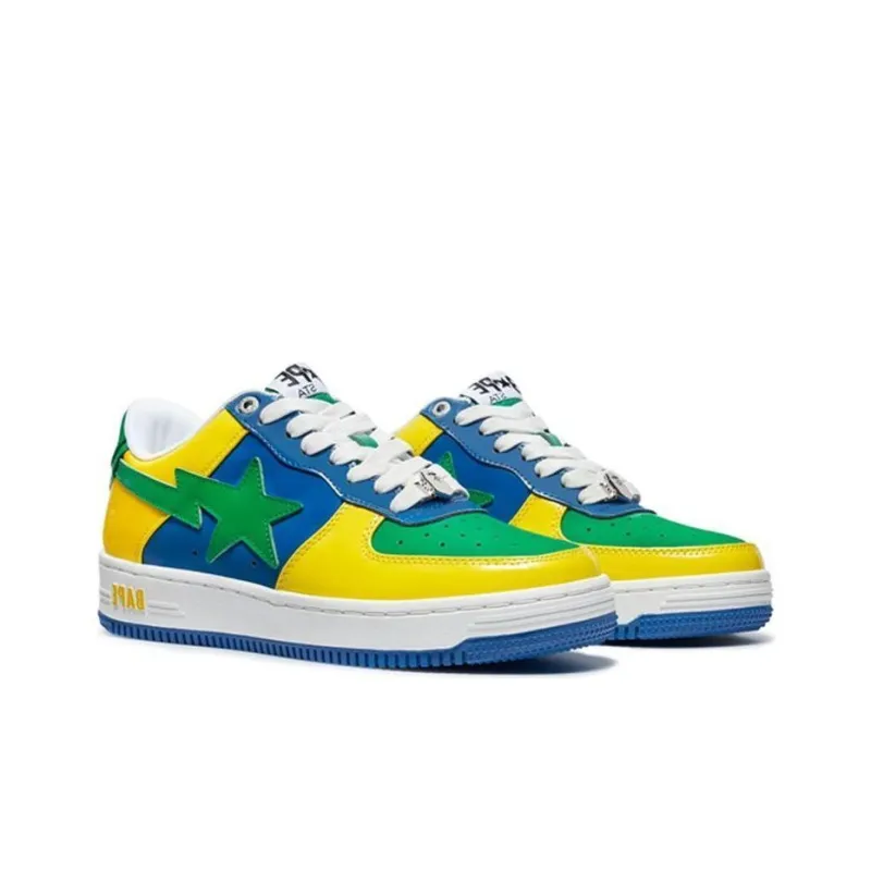 A BATHING APE STA Stylish Skateboarding Shoes Men's Green Yellow Blue-3
