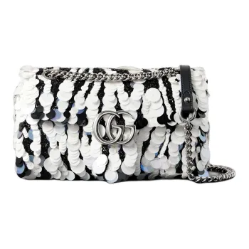 GUCCI GG Marmont Satin Shoulder Bag Crossbody Bag Women's Silver