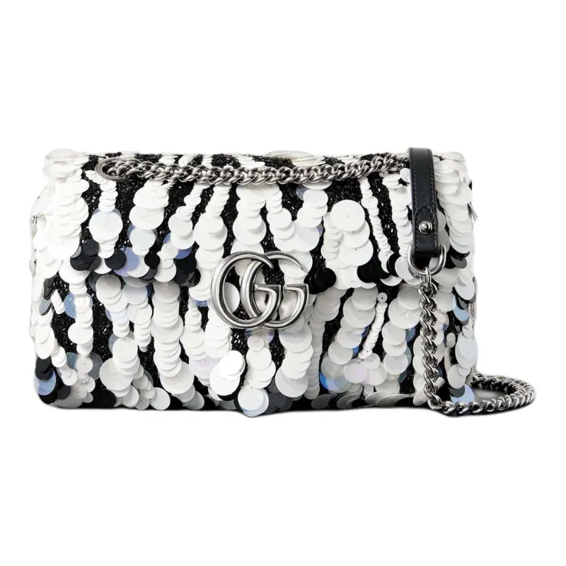 GUCCI GG Marmont Satin Shoulder Bag Crossbody Bag Women's Silver-0