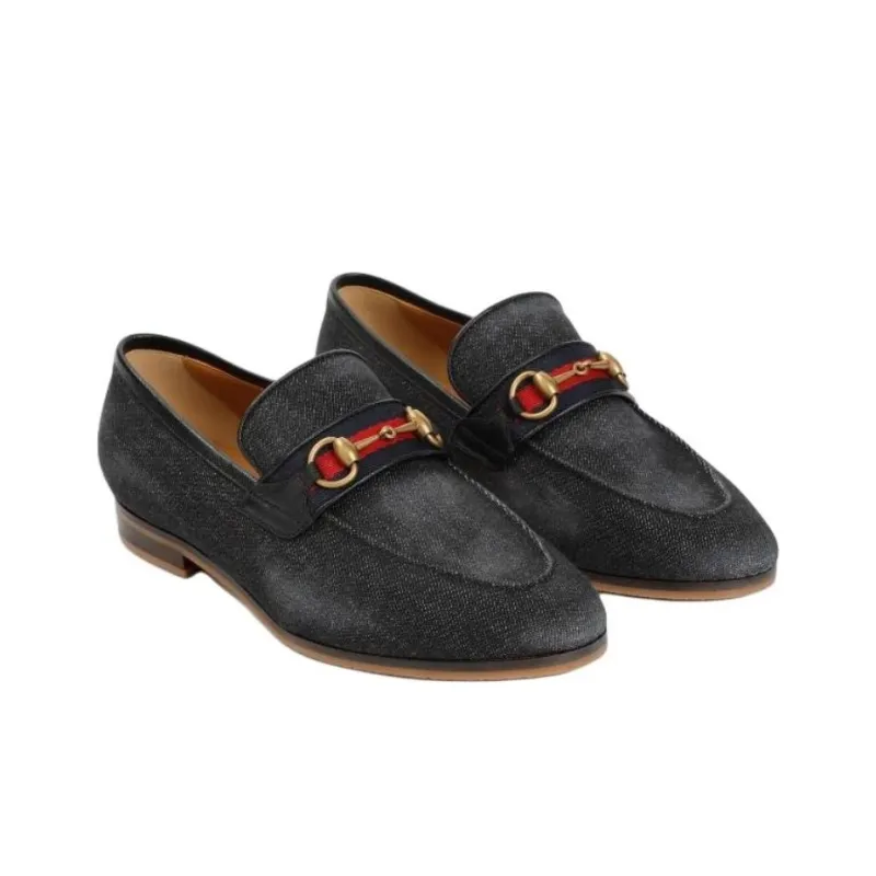 GUCCI Horsebit-detail Denim Loafers-2