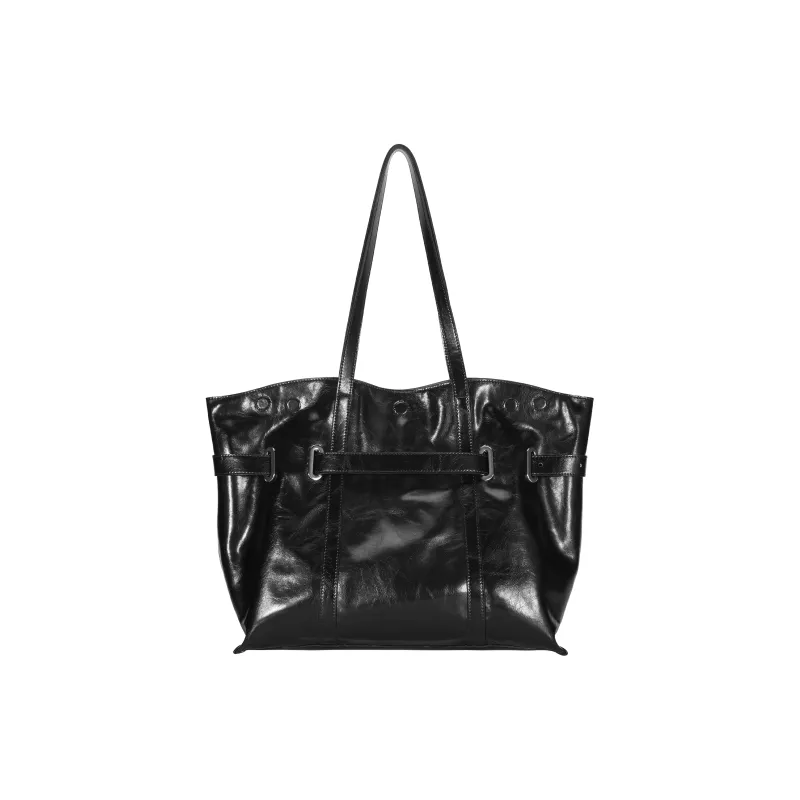 OMTO Split Cow Leather Tote Bag, Shopping Bag, Shoulder Bag Women's Ebony Sauce Gray-3