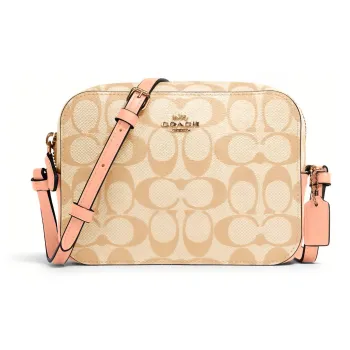 COACH Camera Canvas With Leather Camera Bags Shoulder Bags Small Size Women's Bright Pink & Khaki