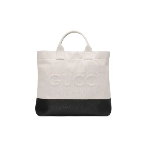 GUCCI Natural Canvas Tote Bag Shopping Bag Shoulder Bag Handbag Canvas Bag Men's White & Black