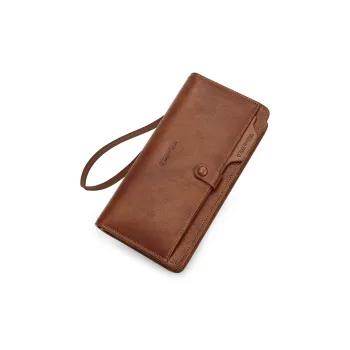 WilliamPOLO Cow Leather Wallet With Multiple Card Slots Clutch Can Hold Cell Phone Money Clip Regular Men's Brown/Red